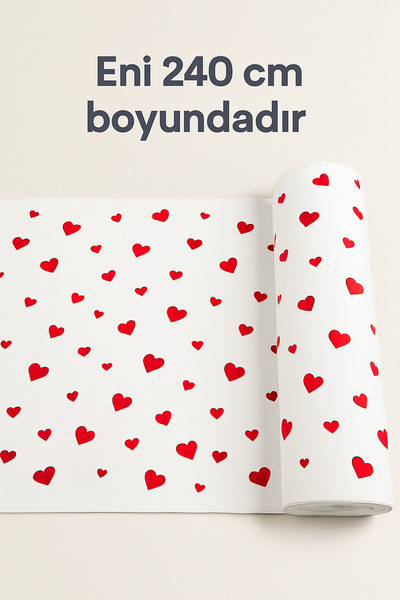Morlay %100 Pamuk Kırmızı Kalpli Poplin Kumaş En: 240 cm Nevresim, Çarşaf, Yastık Kılıfı, Elbise ve Çanta