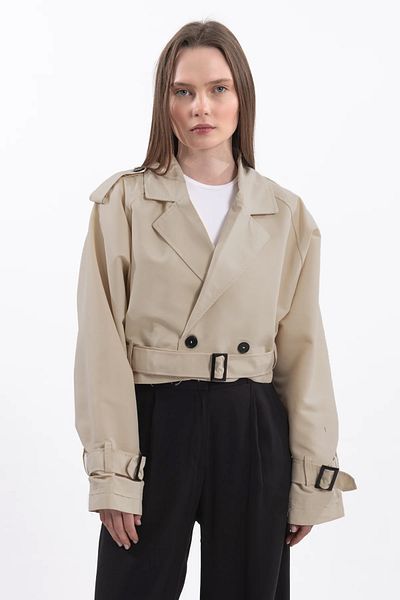 Hatun Atila Oversize κοντή καμπαρντίνα με διπλό στήθος με ζώνη - Μπεζ