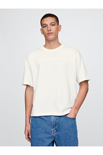 GAP Erkek Kırık Beyaz Oversized Athletic Logo T-Shirt