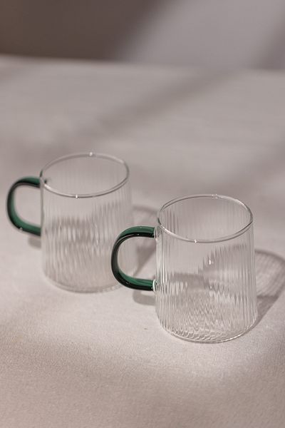 Rakle Borosilicate Set of 2 Mugs with Green Handle 320 Cc