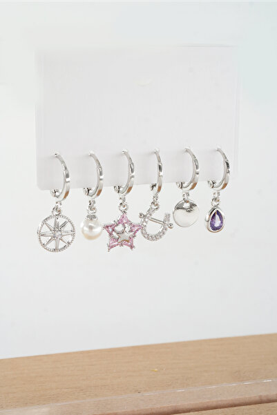 ARTEMİSİA Women's Vip Series Zircon Stone Mixed Figure 6-Piece Earring Set