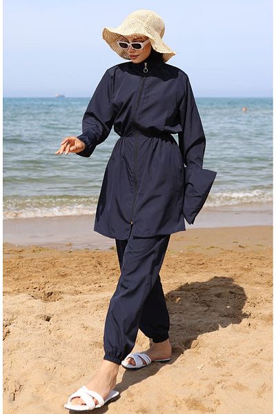 sefamerve Hijab-Badeanzug mit Tasche 2038-04 Marineblau
