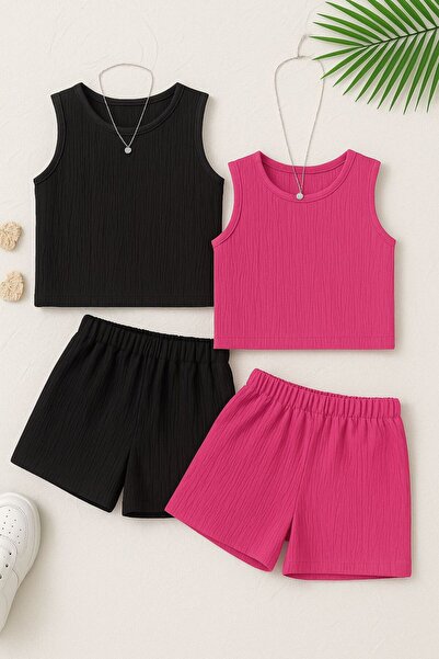 LOUİSA Κοριτσίστικο 2 Πακέτο Φούξια-Μαύρο Σετ υφασμάτινο κάτω-κορυφή