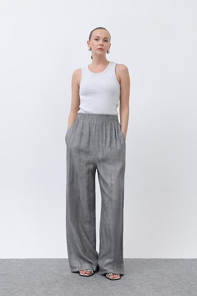 Puane Women's Elastic Waist Loose Trousers - 18238Pnt - Gray