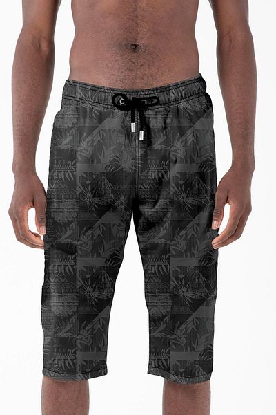Miami Beach Μήκος κάτω από το γόνατο Μοντέλο Water Repellent Lycra Stretchy ύφασμα Ανδρικό σορτς παραλίας Sea Capri - 942-Μαύρο
