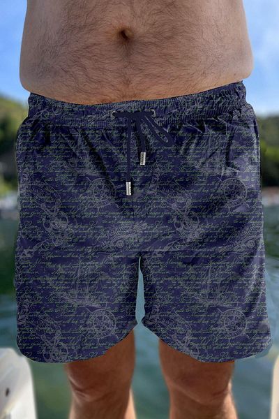Miami Beach Large Size Water Repellent Digital Printed Men's Beach Sea Shorts Swimsuit - 274-Navy Blue