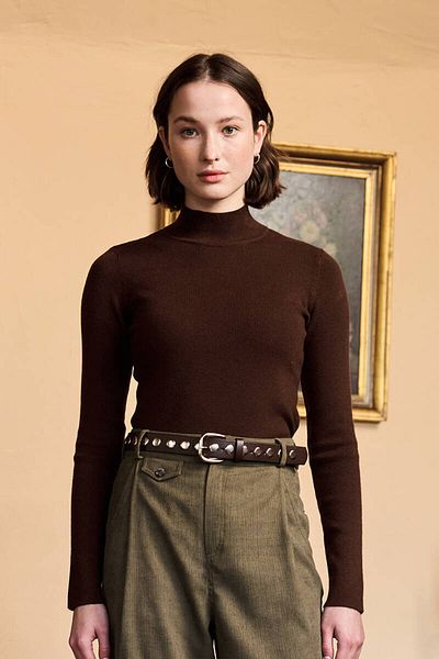 BE BLUE Brown Thin Buckle Belt