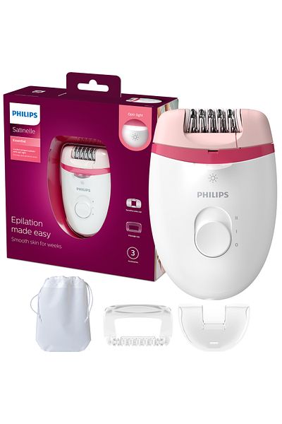 Philips Philips Satinelle BRE255/00 epilator, 2 speeds, Opti-light, washable epilation head, 3 accessories, White