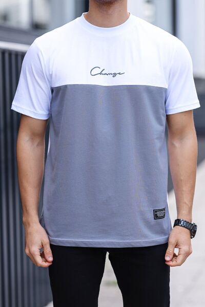 aziso Ανδρικό μπλουζάκι με κέντημα Crew λαιμόκοψη 100% βαμβακερό - Δίχρωμο