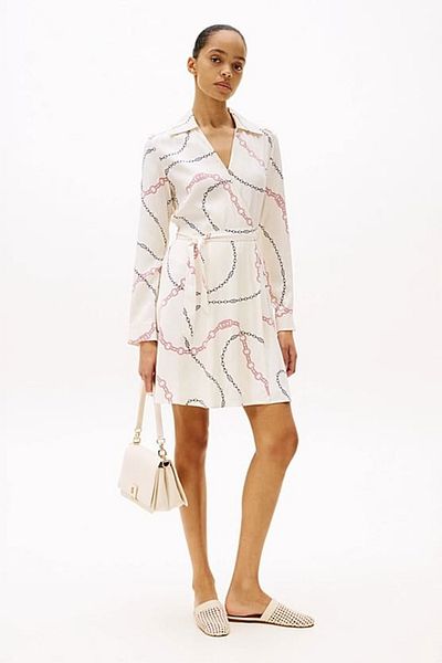 Tommy Hilfiger Women's Th Fluid Viscose Mini Wrap Dress - Ecru