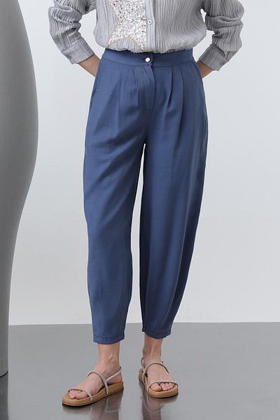 Puane Women's Shalwar Trousers with Elastic Front and Back Corsage - 18235Pnt - Indigo