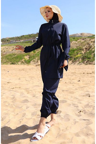 sefamerve Hijab-Badeanzug mit Tasche 5035-01 Marineblau