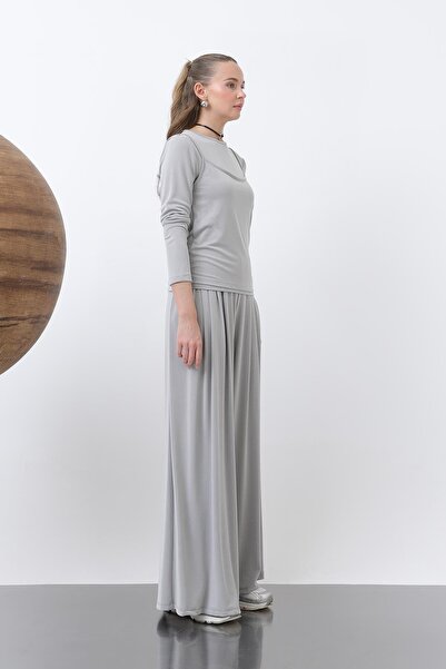 Soul Women's Basic Elastic Waist Loose Trousers -32238Pnt - Gray