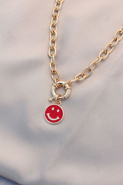 SeyCey.co New Season Red Color Smile Model Retro Gold Metal Necklace