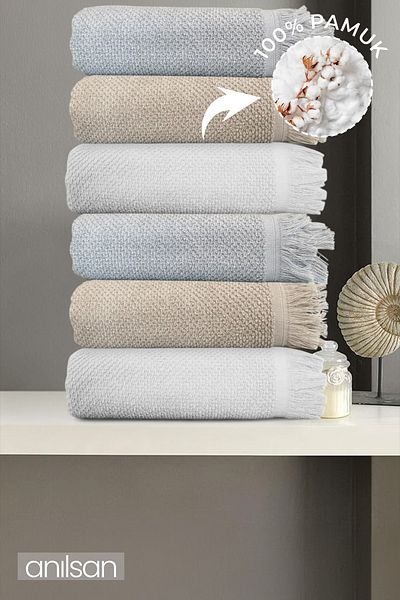 Anılsan 6-Piece Jelena Bath Towel - 70X140 Cm, 490Gr, 100% Cotton, Spa and Hotel Towel, Suitable for Daily Use