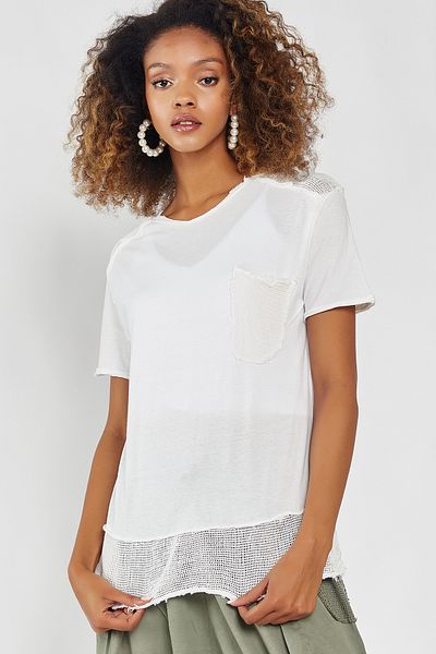 Hopoi Women's Mesh Detailed Pocket Blouse