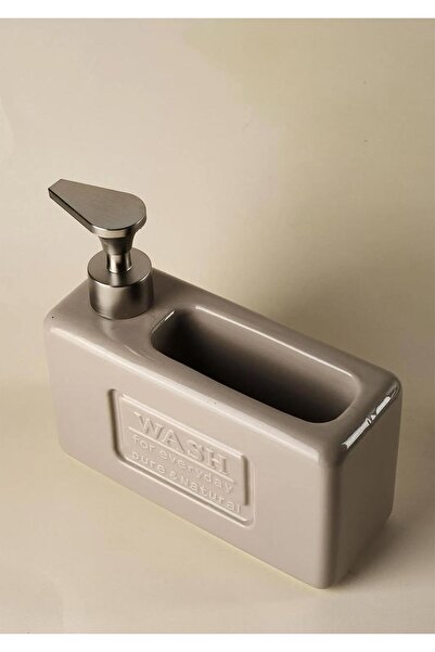 Perotti Δοχείο υγρού σαπουνιού από πορσελάνη Ashley Taupe - Δοχείο σαπουνιού κουζίνας με θάλαμο σφουγγαριού - 750 ML