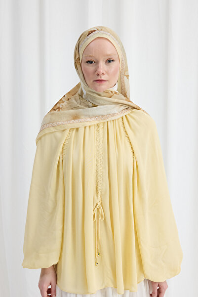 cs camellia scarf Sera Desen Kraş Şal - Tereyağ Sarısı