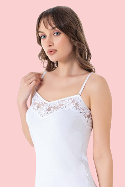 Cotpark Women's Lace Detailed Thin Strap White Stylish Tank Top - White 3059