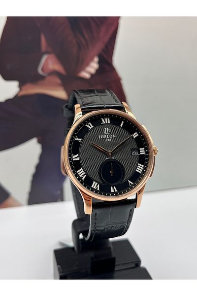 Hislon Black Classic Leather Strap Men's Wristwatch 3 Atm Waterproof with 3 Years Warranty