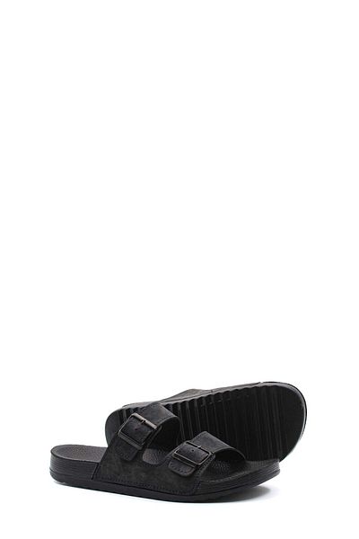 FAST STEP Παντόφλες Unisex Μαύρες Ανατομικές Σόλα Διπλές Ζώνες Καθημερινές Άνετες Παντόφλες Εξωτερικού Σπιτιού 001mahawaı