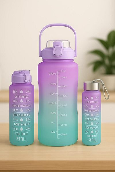 jetlegelsin Set of 3 Motivational Water Bottles - Daily Sports Camping Water Bottle Water Bottle with Straw