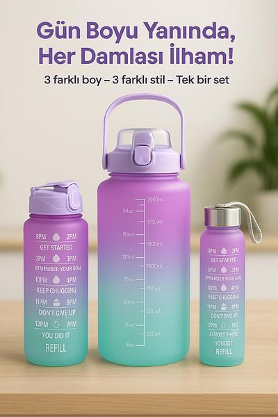 jetlegelsin Set of 3 Motivational Water Bottles - Daily Sports Camping Water Bottle Water Bottle with Straw