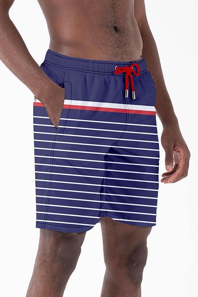 Miami Beach Long Length Model Water Repellent Digital Printed Men's Beach Shorts Swimwear 237-Navy Blue