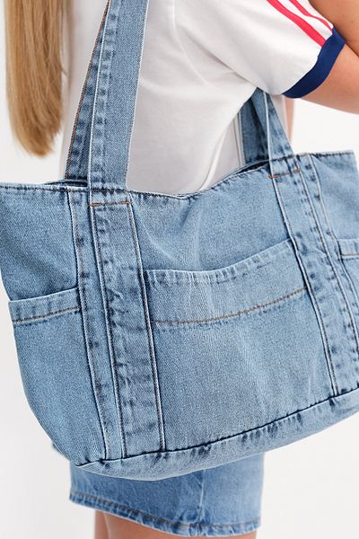Addax Denim Tote Bag with Pockets Ç13946