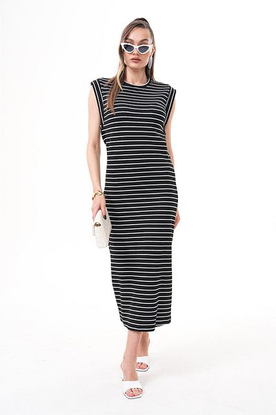 ŞİMAL Women's Stripe Patterned Long Dress with Underarm Detail 250083 -