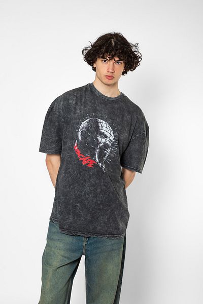 Sekizbiraltı Esape Printed Oversize Unisex Πλενόμενο Μαύρο Tshirt