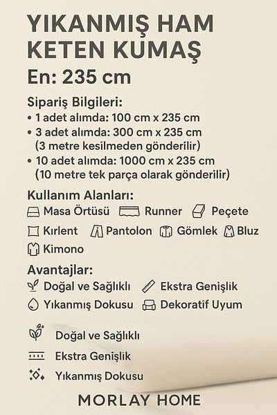 Morlay 5 Meters Washed Raw Natural Linen Fabric - 235 cm Width - Organic - Natural - Punch - Upholstery Fabric