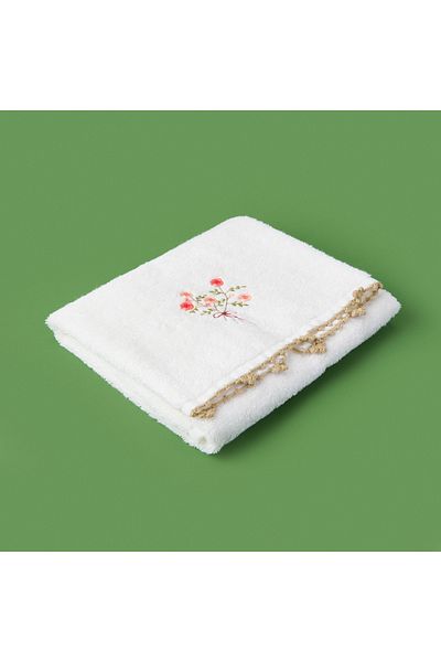Evidea Soft Granny Summer Flower Embroidered Face Towel - Ecru - 50X90 cm