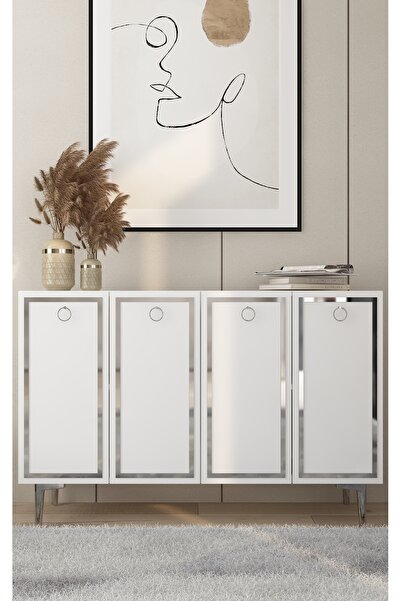 DEMONTE DECOR Wollydd (KM120) Konsol,çok Amaçlı Dolap - Beyaz,gümüş