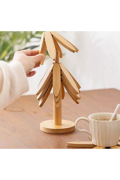 Ekostem Set of 4 Wooden Trivets - Coaster Fenomen Trivet - Heat Resistant Folding Trivet