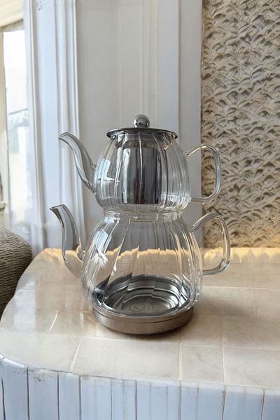morponi Borosilicate Glass Induction Base Teapot Set with Metal Strainer and Lid Daisy Model