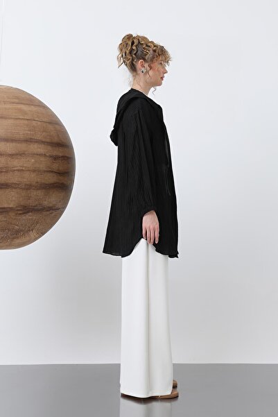 Puane Women's T-Shirt Hooded Detailed Tunic - 10626Tnk - Black