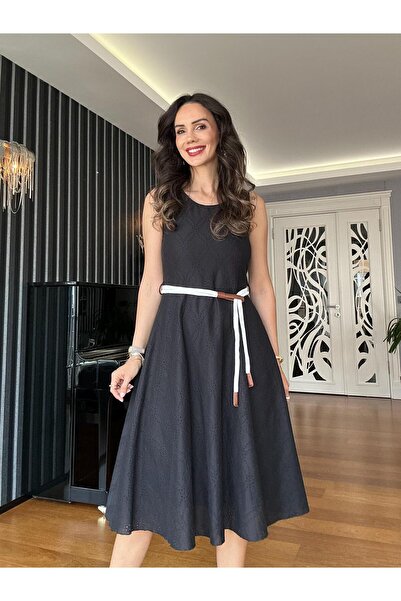 Atelier Derin Rochie feston cu centură de frânghie neagră