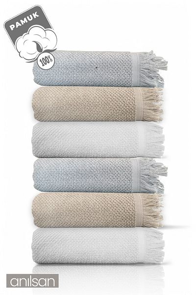 Anılsan 6-Piece Jelena Bath Towel - 70X140 Cm, 490Gr, 100% Cotton, Spa and Hotel Towel, Suitable for Daily Use