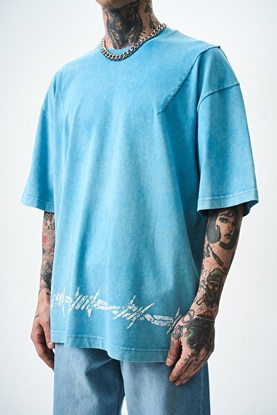 Respire Ανδρικό μπλουζάκι με στάμπα Hell Washed Oversize Μπλε