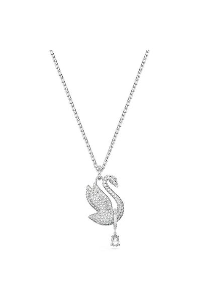 Swarovski 5647546 قلادة بجعة مميزة: قلادة طويلة معلقة Whi/rhs