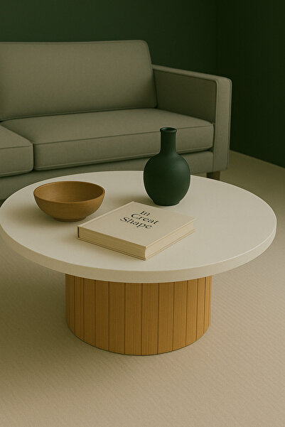 OlcayAksesuar Modern Kalın Kenarlı (36 mm kalınlıklı) Yuvarlak Orta Sehpa