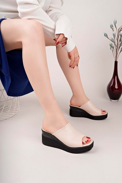 bulutmod Ba04265 Ten D Women's One Piece Daily Evening Dress Padding 7 cm Heel Slippers - 38