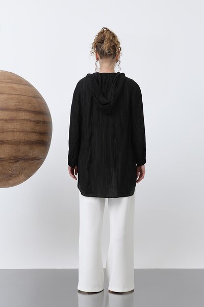 Puane Women's T-Shirt Hooded Detailed Tunic - 10626Tnk - Black