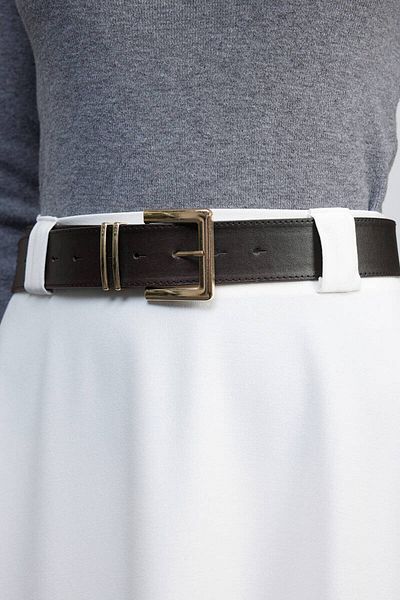 BE BLUE Brown Gold Bridged Leather Belt