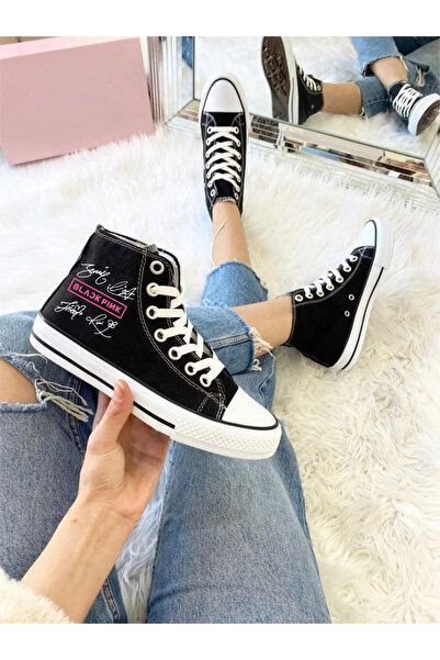 LEVENT ÖZCAN İmzalı Black Pink Baskılı Siyah Bilekli Spor Ayakkabı Çocuk Sneaker