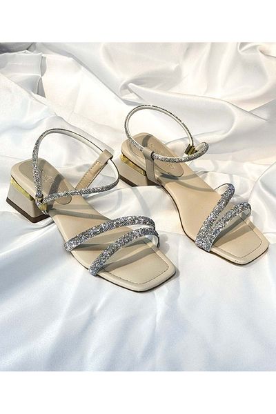 bulutmod Ba04262 Cream Women's Two Stone Evening Dress Soft Tan 3 cm Heeled Shoes - 38