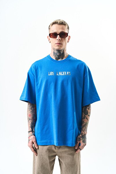 Respire Muška majica Los Anđeles Štampano Oversize kroj T-shirt plava