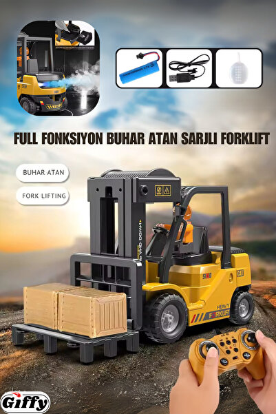 giffy Uzaktan Kumandalı FORKLİFT Full Fonksiyon RC Buhar Atan Şarjlı Işıklı S...