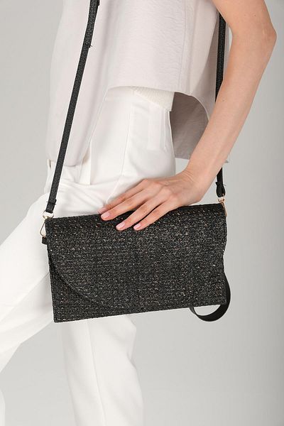 Mio Gusto Black Color Straw Textured Cross Strap Women's Shoulder Bag